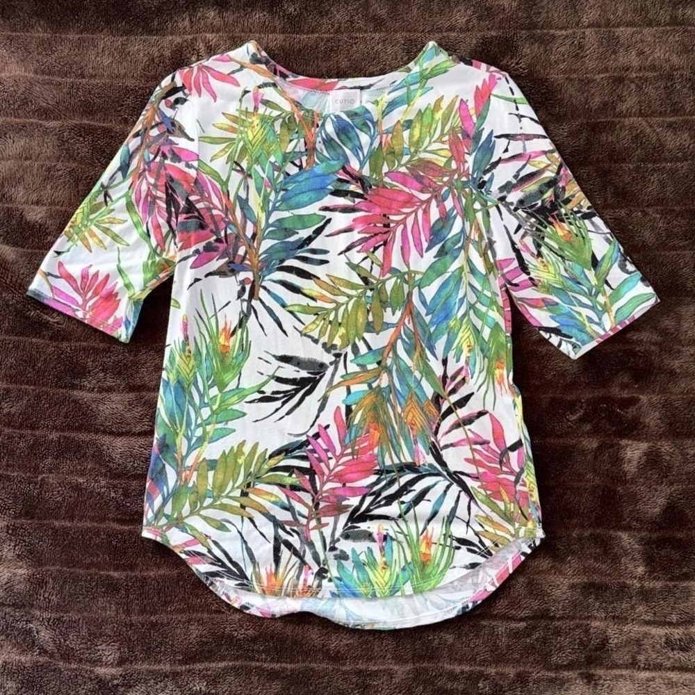 Cupio Tropical Leaf Print Knit Top Bright Floral Size‎ Small